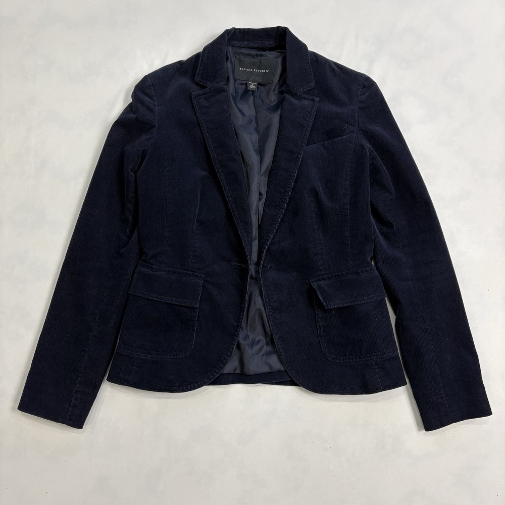Banana Republic Corduroy Blazer Women's Size 4 Navy Blue Stretch Lined Jacket